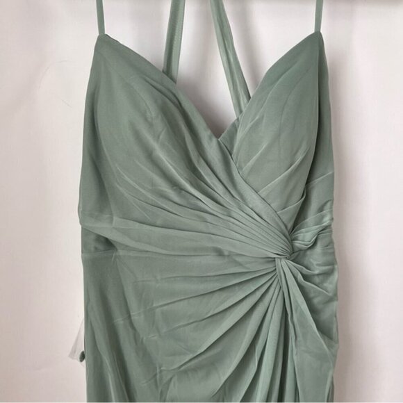 Azazie - Matcha Fitted Pleated Mesh Bridesmaid Dress - Matcha. Size:A6. (1605) - Picture 9 of 16
